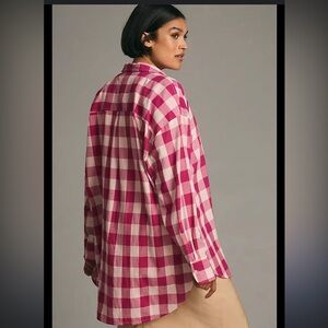 Anthropologie Maeve Bennet Button Down Pink and White Check